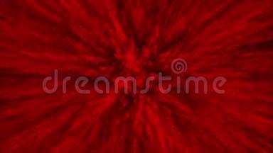 黑色背景下的3D红色粒子动画，粉尘爆炸和近距离观看